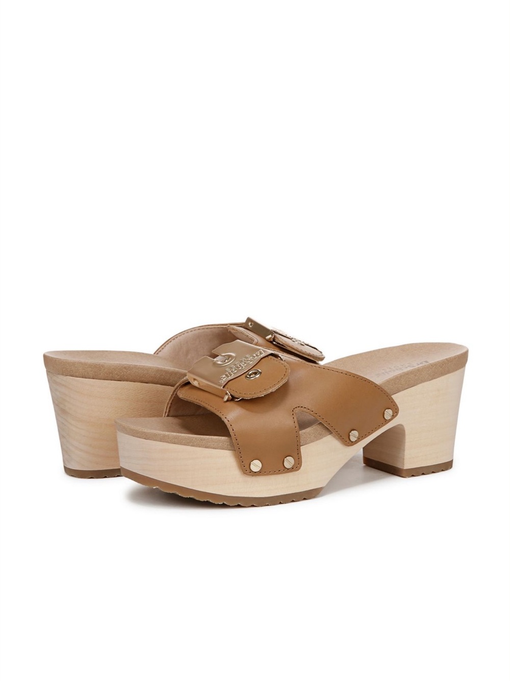 Dr. Scholl's Tan Leather Buckle Clog Mules